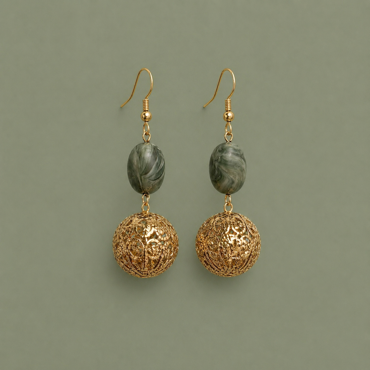 Boucles d'oreilles Gold & Green stone - Coffee & Caftans