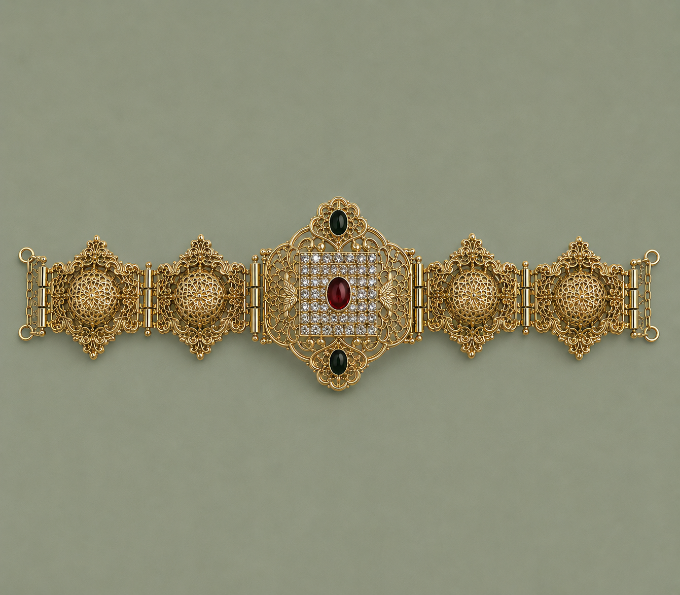 Mdamma Gold & Green and red stones - Coffee & Caftans