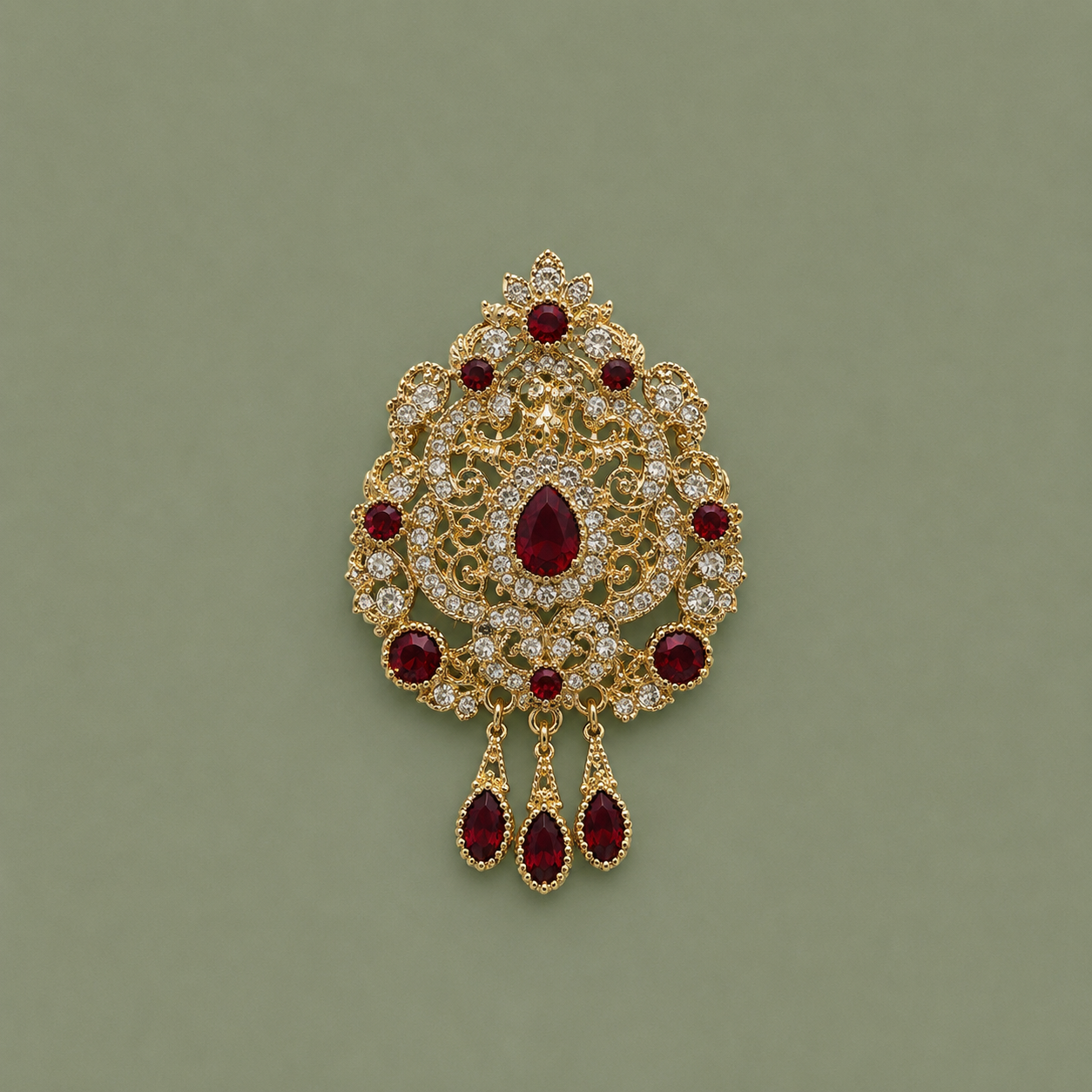 Broche Royale Gold & Red stones - Coffee & Caftans