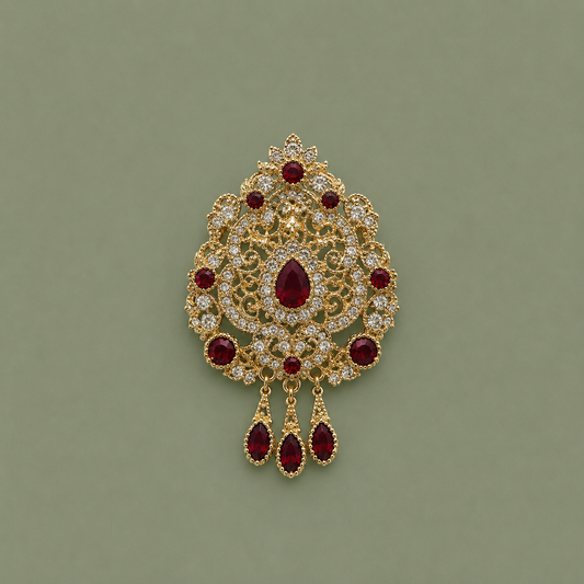 Broche Royale Gold & Red stones - Coffee & Caftans