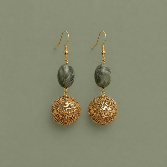Boucles d'oreilles Gold & Green stone - Coffee & Caftans